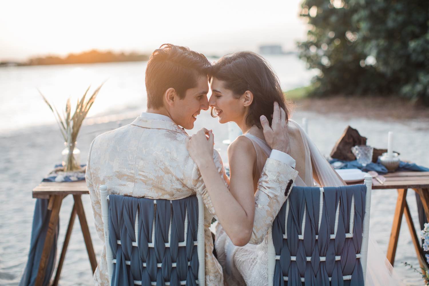 Dusty Hues and Ocean Blues for a Romantic Sunset Beach Wedding