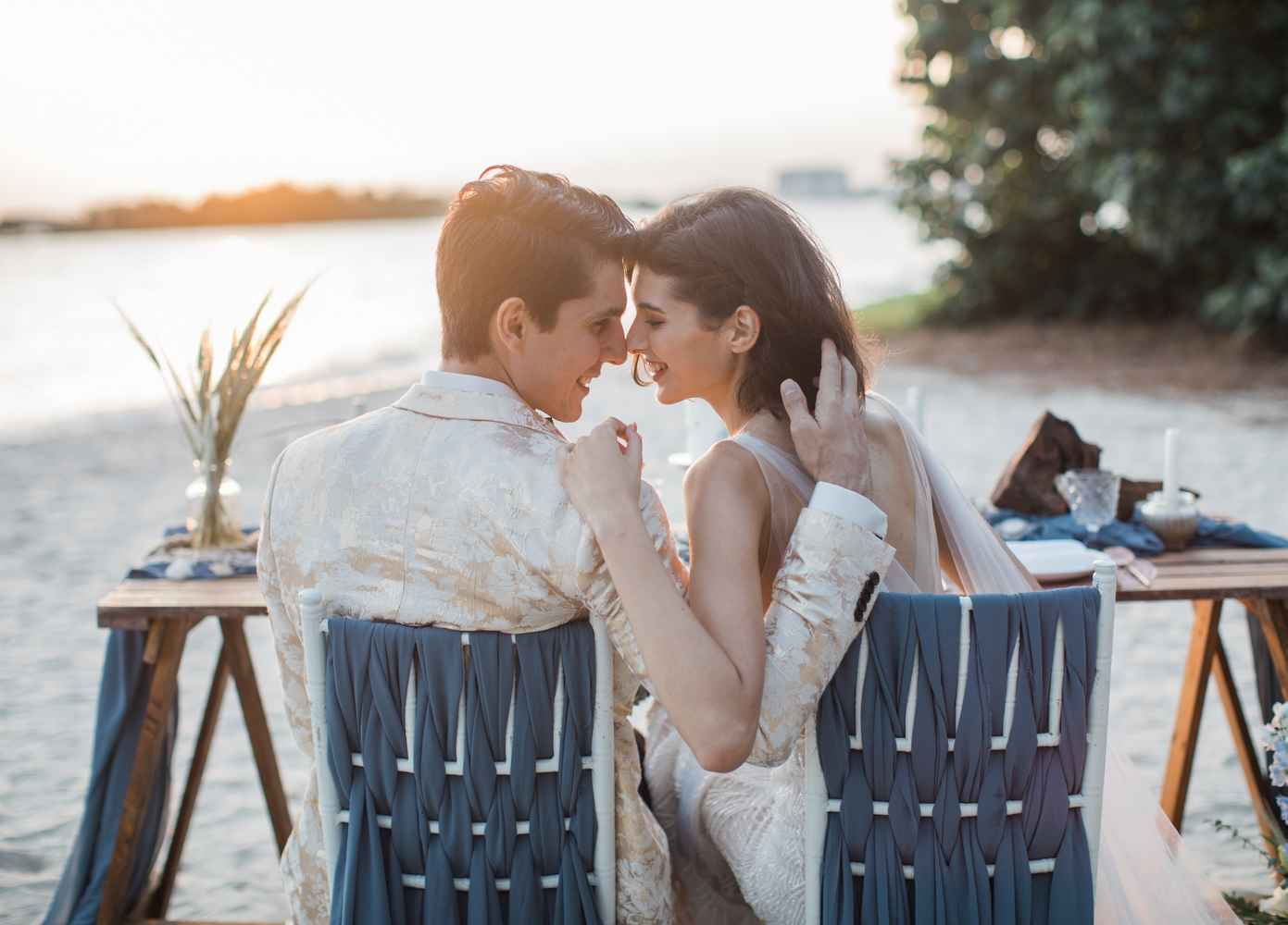 Dusty Hues and Ocean Blues for a Romantic Sunset Beach Wedding